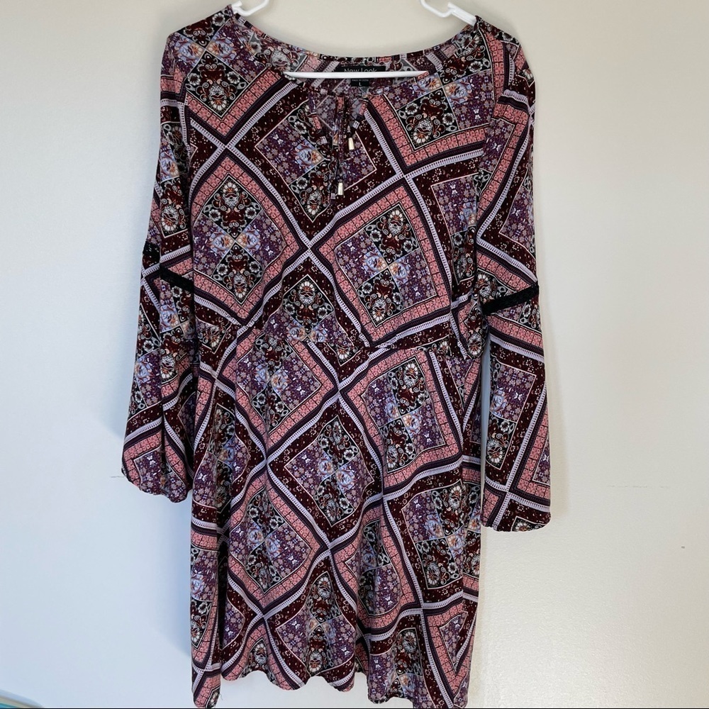New Look Pink Floral Long SleeveDress. Size Large